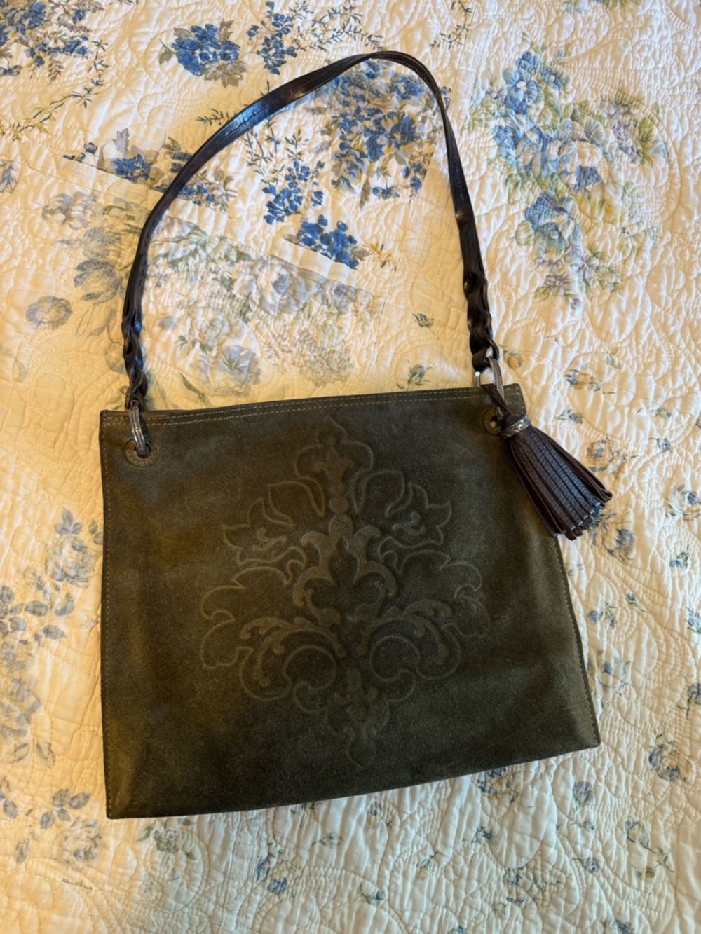 Brighton Olive Suede Shoulder Bag with Tassel